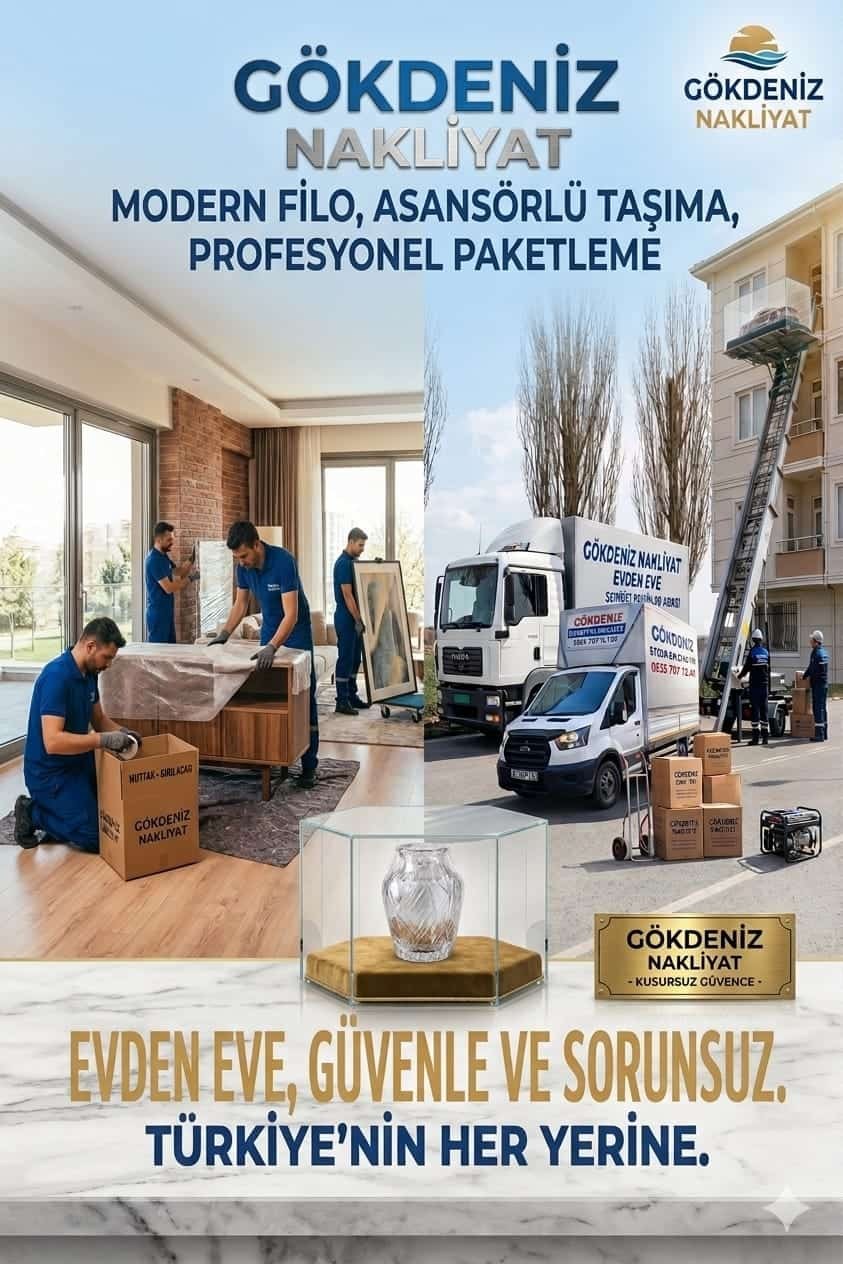 Profesyonel paketleme, asansörlü taşıma ve modern filo Gökdeniz Nakliyat kolajı